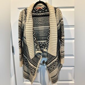 Lulumari Black and Cream Aztec Pattern Waterfall Cardigan Sweater